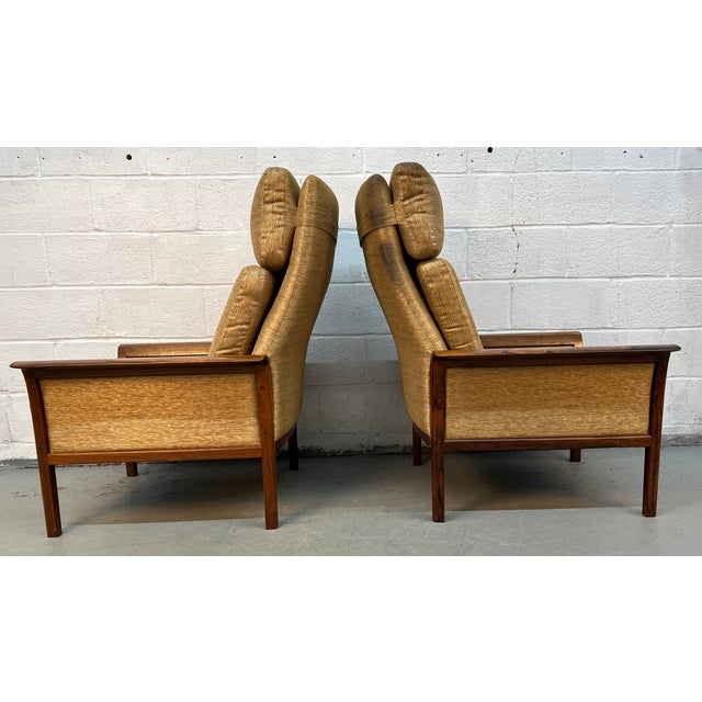 Brown Mid-Century Modern High-Back Armchairs W/ Curved Armrests For Sale - Image 8 of 13