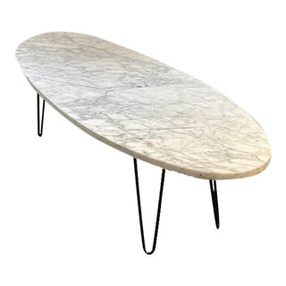 Vintage Mid Century 60" White Marble Surfboard Coffee Table For Sale