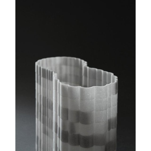 Stripes b3 decorative vase in honed striato olimpico marble by bufalini marmi dimensions: d 10,5 x w 22 x h 9 cm....