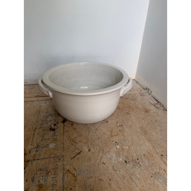 Mid 20th Century Oversized White Stoneware Cachepot With Handles For Sale - Image 5 of 8