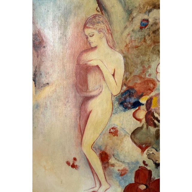 1960s Vintage Surrealist Figural Oil Painting, Nude in Dreamlike Landscape, Large Framed Canvas For Sale - Image 5 of 8