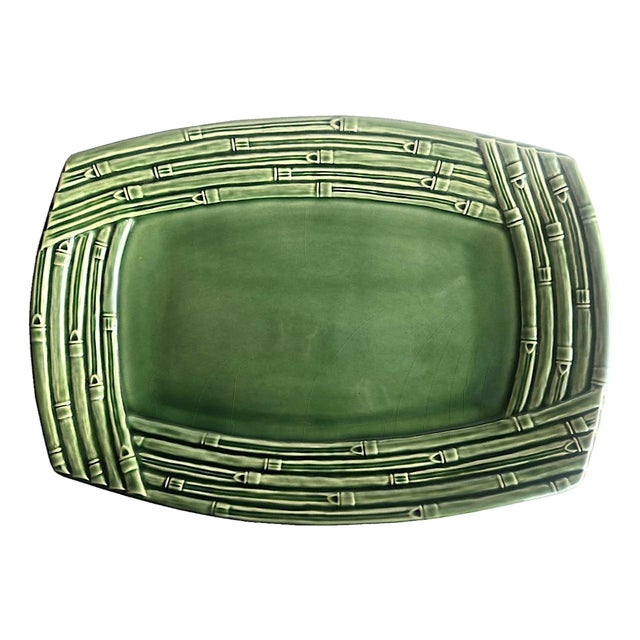Vintage Bamboo by Bordallo Pinheiro Ceramic Oval Serving Platter For Sale