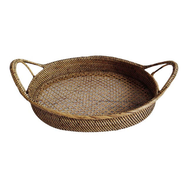 Tea Stained Rattan Oval Tray For Sale