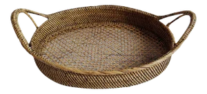 Vintage Javanese Boho Tea Stained Rattan Oval Tray