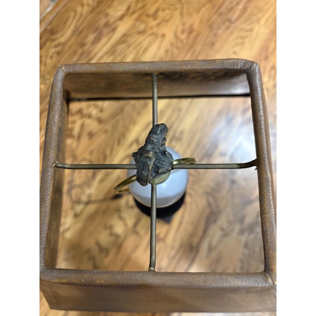 2000 - 2009 Vintage Theodore Alexander Barley Twist Lamp, Leather‑Look Shade, Faux Tortoise Shell Liner - Ralph Lauren Style, Club Room & Traditional - 37.5” For Sale - Image 5 of 10