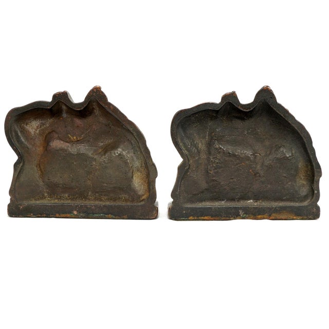 Pair of Cast Iron Riderless Iron Horse Bookends Copper Patina Circa 1930 For Sale - Image 4 of 10
