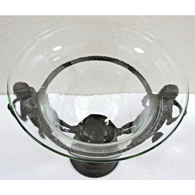 Vintage Baroque Style Case Glass Bowl With Dual Figurative Metal Handles and Stand For Sale - Image 11 of 14