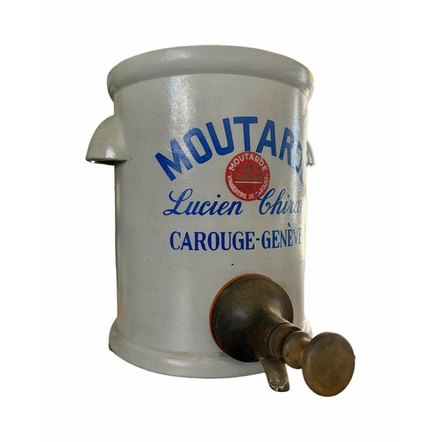 Gray Vintage Lucien Chirat Carouge-Genève Mustard Dispenser Crock For Sale - Image 8 of 10