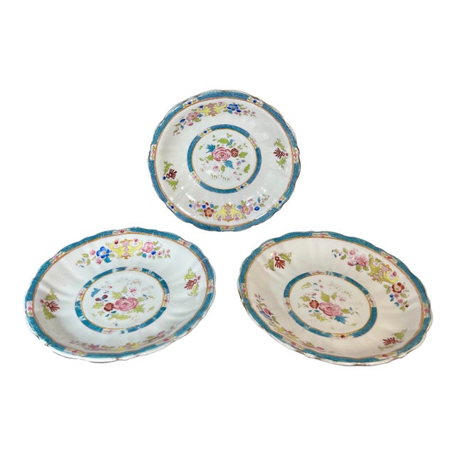 3pc-Antique Villeroy & Boch Scalloped Porcelain 7” Plates For Sale