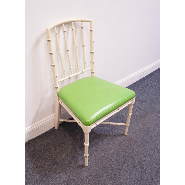 DREXEL / CHAMPION INTERNATIONAL Hollywood Regency Ivory Faux Bamboo Accent Side Chair w. Lime Green Upholstered Seat...