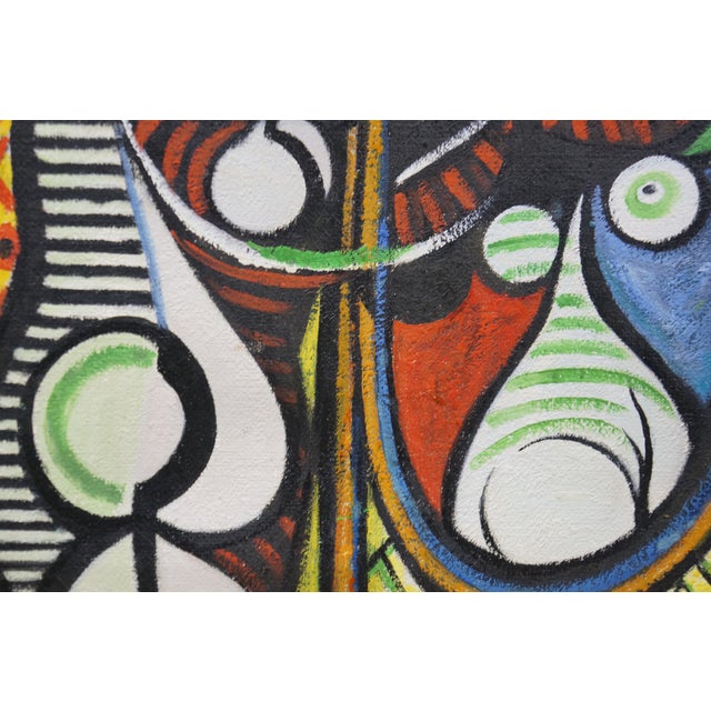 Late 20th Century Late 20th Century Girl Before a Mirror Oil Painting After Pablo Picasso Cubism Canvas Framed 25" For Sale - Image 5 of 11