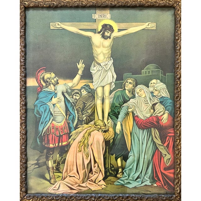 Up for sale is a Circa 1900 American Victorian “The Crucifixion of Jesus Christ” Framed Chromolithograph Print! It...