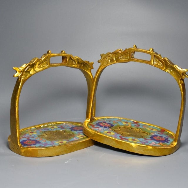 Pair of Antique Cloisonné Enamel Stirrups With Dragon Motif, 1.12kg For Sale In Los Angeles - Image 6 of 9