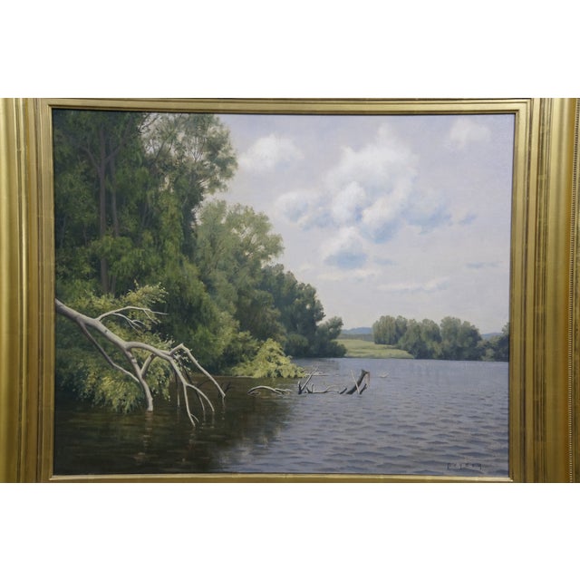 2000 - 2009 Lewis Bryden Green Meadow Bend Plein Air Landscape Oil Painting 38" For Sale - Image 5 of 14