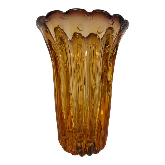 Mid 19th Century Large Amber Venetian Glass Vase For Sale