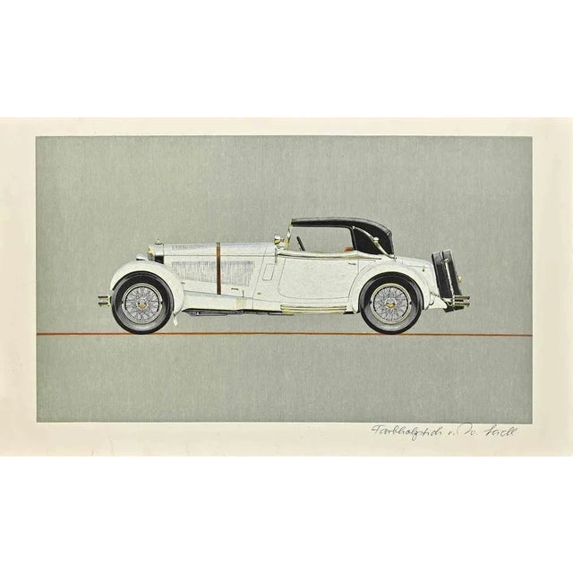 The Vintage Car is a woodcut print realized by Willie Seidl in the 1950s. Hand-signed on the lower. Good condition, with...