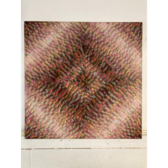 1960s Vintage Mid Century Signed Abstract Geometric Oil Painting For Sale - Image 5 of 7