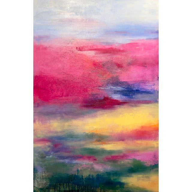 This piece, oil on canvas, uses different brush techniques and textures. The dripped paint at the bottom provides visual...