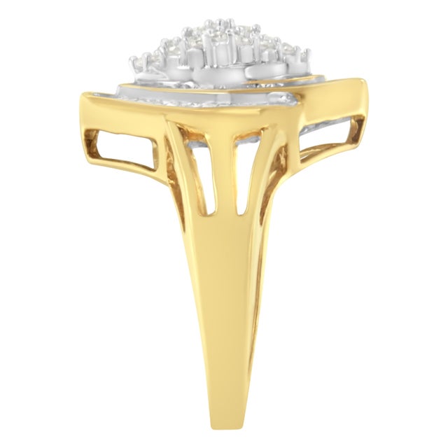 Haus of Brilliance 10K Yellow Gold Diamond Cluster Ring (3/4 Cttw, J-K Color, I2-I3 Clarity) - Size 7-1/2 EVS1010 For Sale - Image 4 of 6
