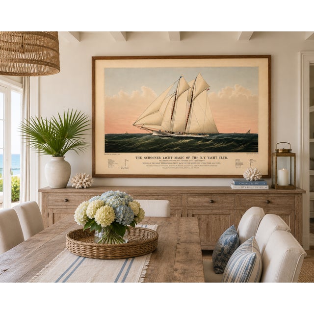 Paper Schooner Yacht of New York, Vintage Art Print Reproduction, 36" X 24" For Sale - Image 7 of 9