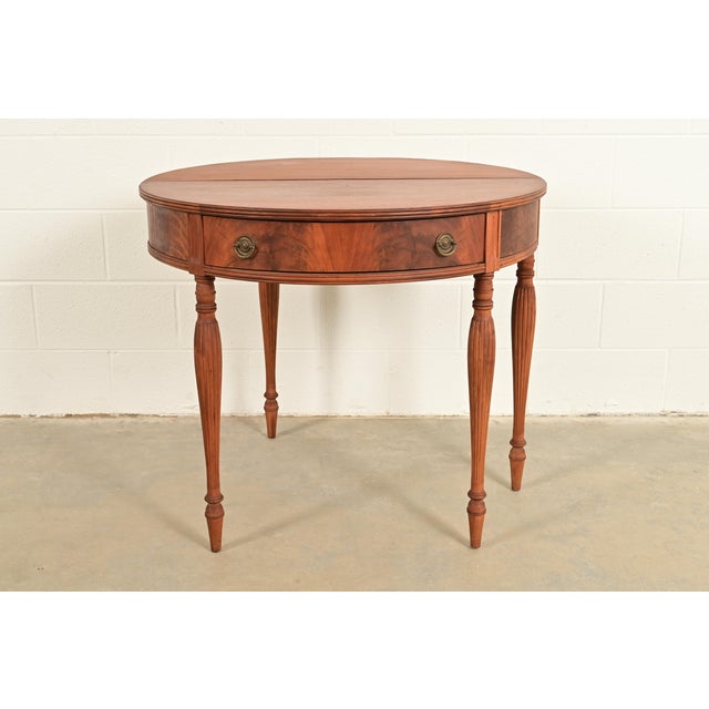 Baker Furniture Style Antique Federal Flame Mahogany Flip Top Demilune Console Game Table, Circa 1920s For Sale - Image 9 of 14