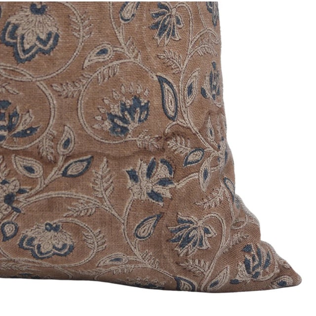 Decorative Thick Linen Cushion Cover 20x20 Inch Block Printed Home Accent- Saraswati For Sale - Image 6 of 7