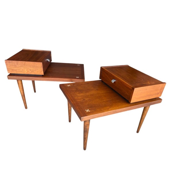Mid-Century American of Martinsville Walnut Nightstands With Floating Drawer- A Pair For Sale - Image 13 of 17