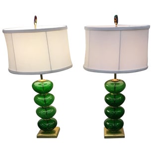 Vintage Murano Emerald Green Lamps - a Pair For Sale