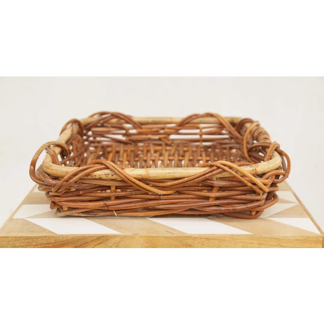 Mid-Century Modern 1950s Mid-Century Vintage Chunky Rectangular Wicker Bread Basket / Catch-All Desk Organizer For Sale - Image 3 of 12