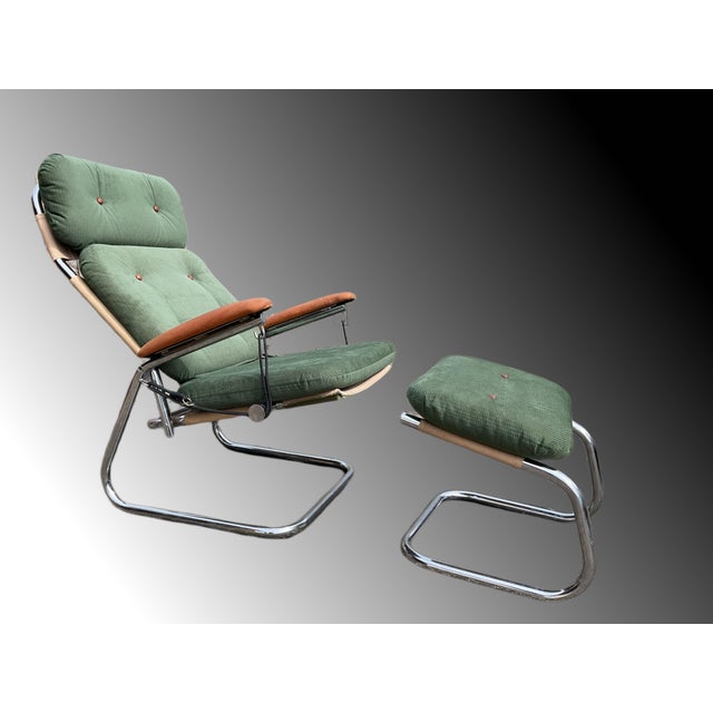 Set of Mid-Century Bauhaus Style Armchair with Ottoman For Sale - Image 4 of 17