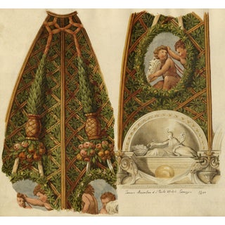 Josef Kott, Ceiling Frescoes at the Camera Di San Paolo and Correggio, 1800s, Watercolour For Sale