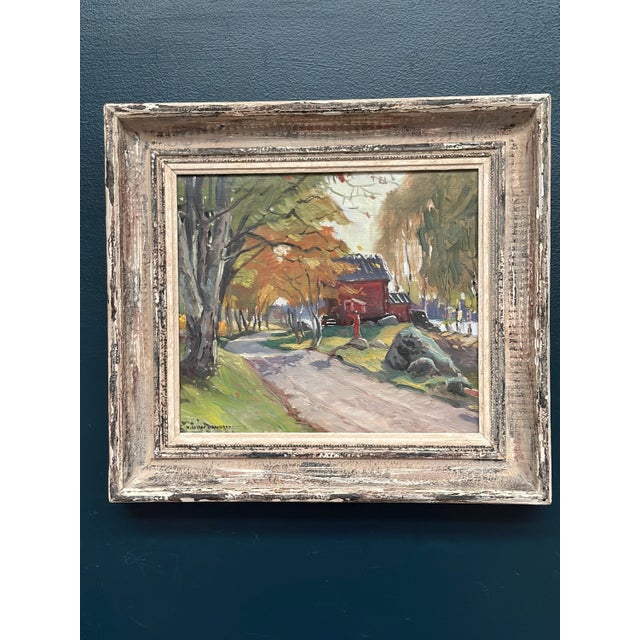 Mid 20th Century Karl Gustaf Strandberg, Road to Red Huts, 1950s, Oil Painting on Canvas, Framed For Sale - Image 5 of 12