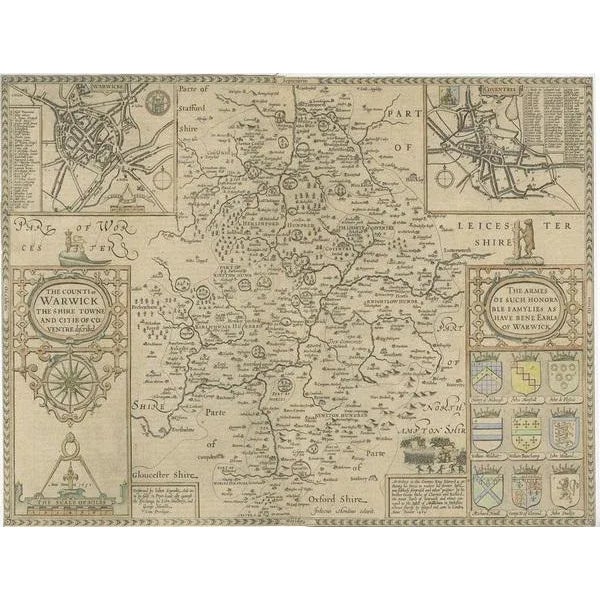 Antique Map of Warwickshire by Speed, 1614 For Sale - Image 4 of 6