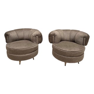 MCM Barrel Back Lounge Chairs Newly Reupholstered – Pair For Sale