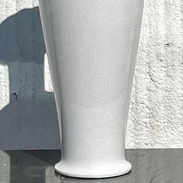 Vintage Coastal Crackle Glaze Tall Vase For Sale - Image 9 of 14