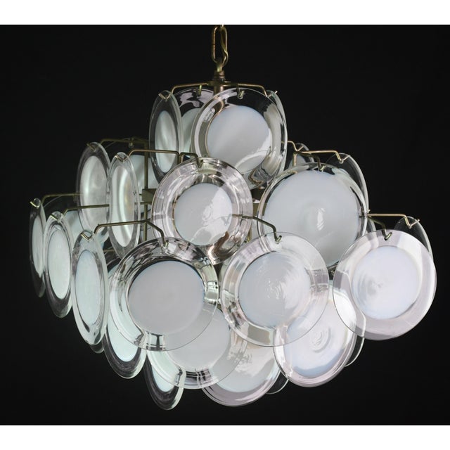 1970s Large 36 Murano Glass White Disch Chandelier by Vistosi For Sale - Image 12 of 13