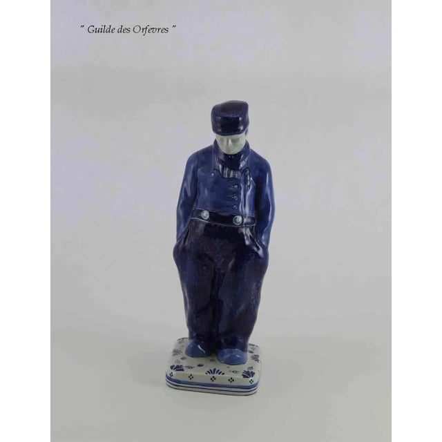 Traditional 1960’s Vintage Delft Figurine-Peasant, With Blue Floral Decoration For Sale - Image 3 of 9