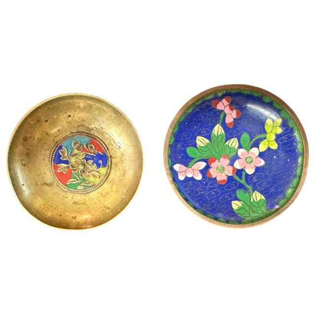 Metal Antique Chinese Brass and Enamel Trinket Dish Set, 1890-1919, Set of 6 For Sale - Image 7 of 7