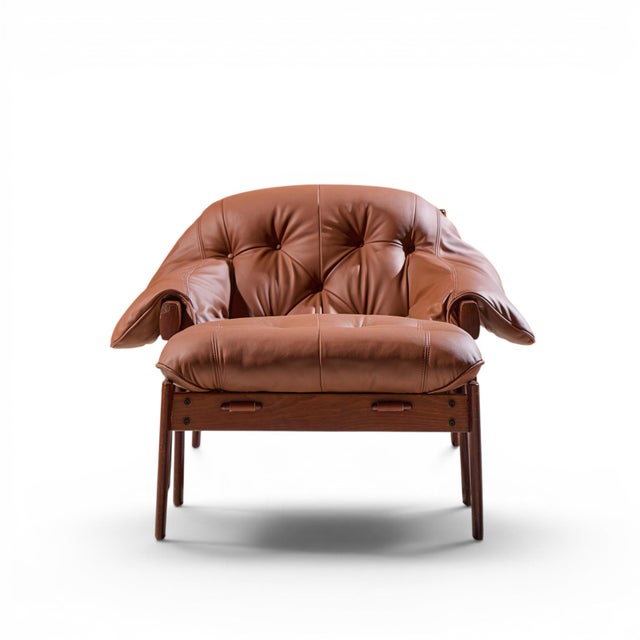 Percival Lafer MP41 Mid Century Brazilian Leather Lounge Chair and Ottoman The chair measures: 40 wide x 40 deep x 27.5...