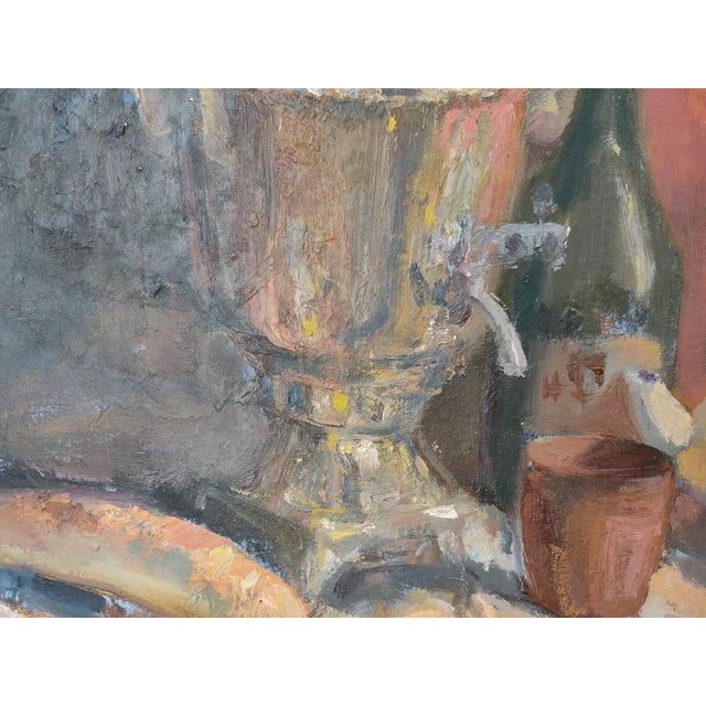 Textile Oil Painting Still Life With a Samovar Mishurovsky v. V. For Sale - Image 7 of 10