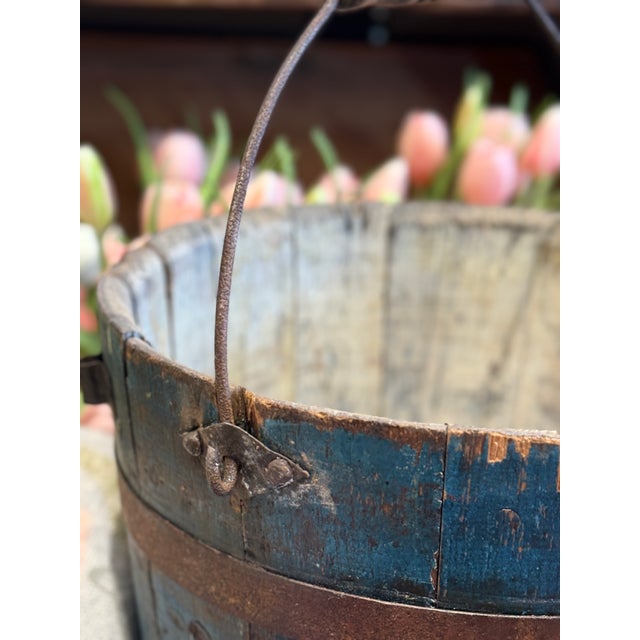 19th Century Antique 1800s Shaker Wooden Bucket Blue Paint For Sale - Image 5 of 11