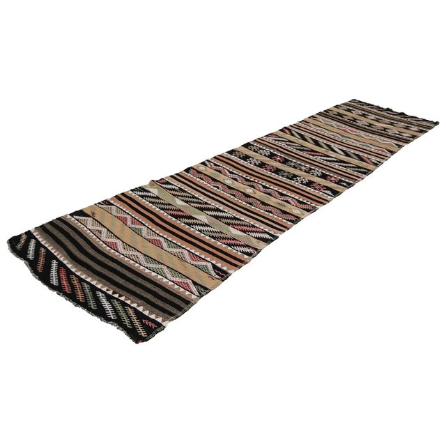 Traditional Embroidered Vintage Turkish Kilim Runner- 3′1″ × 11′8″ For Sale - Image 3 of 7