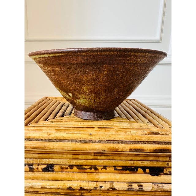 Bronze Vintage 1970’s Signed Brown Terracotta Bowl in Bronze & Pale Green Shades For Sale - Image 8 of 17