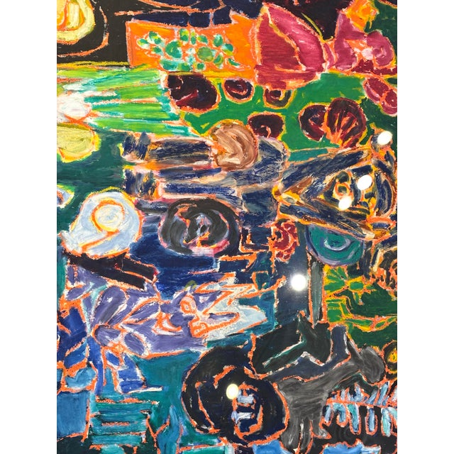 Vintage Colorful and Expressive Abstract Gold Framed Oil Painting by Molly Schiff For Sale - Image 4 of 4