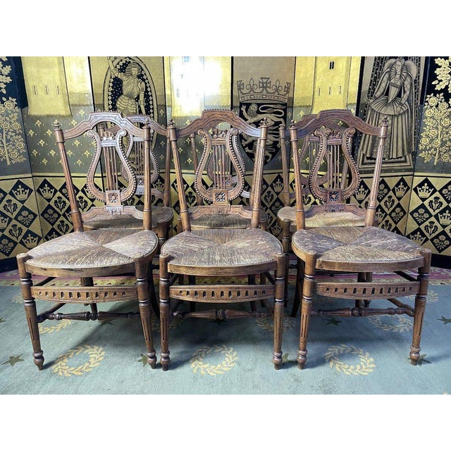 Wood Provencal Lyre Straw Chairs, Set of 6 For Sale - Image 7 of 7