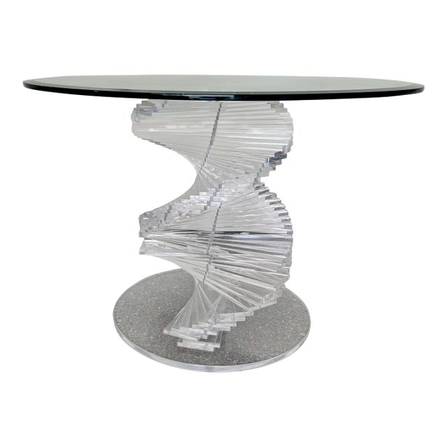 Vintage 1980s Sculptural Lucite Helix Dining / Center Table – Stacked Acrylic Spiral Base, Postmodern For Sale