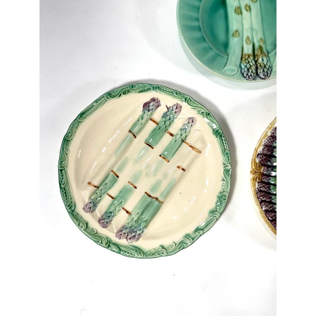 Farmhouse Antique French Asparagus Wall Plates - Gallery Wall - Set of 5 - Including Longchamp & Onnaing For Sale - Image 3 of 12