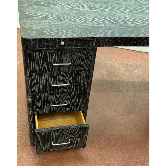 Vintage Cerused Oak Executive Desk, in the Style of James Mont For Sale - Image 15 of 18