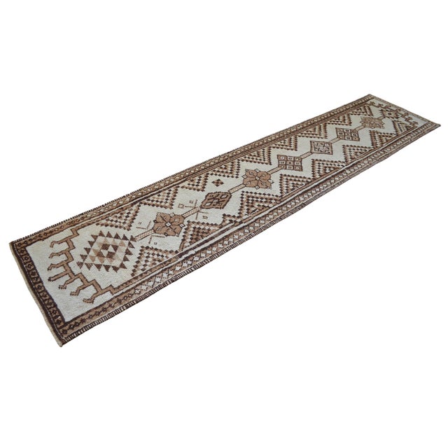 1970s 1970s Pure Natural Undyed Wool Hand-Knotted Turkish Runner Rug Moroccan Style - 2′9″ × 12′8″ For Sale - Image 5 of 14