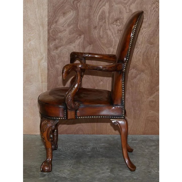 Vintage Eagle Armed Claw & Ball Feet Brown Leather Armchair For Sale - Image 17 of 18